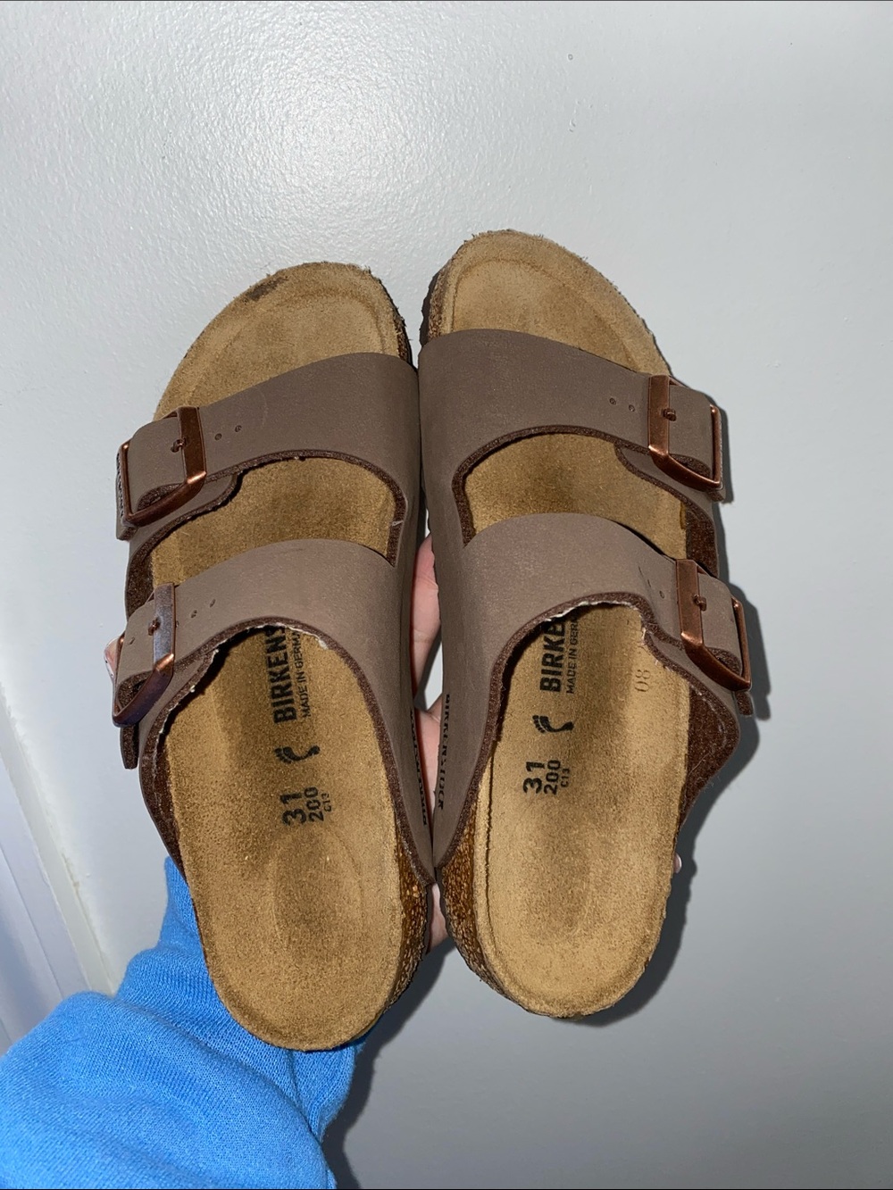 Birkenstock Two-Strap Sandals in Taupe Brown with Matching Buckles